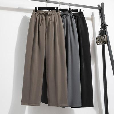 Büyük Beden Kadın Pantolonları İlkbahar ve Sonbahar Bağcıklı Geniş Paça Pantolon Takım Pantolonları Drapeli Günlük Düz Pantolonlar