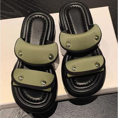 Fashion Europe America Fashion Women's Shoes 2024 Summer New Thick Soled Height Increasing Outdoors Anti-Slip Casual Beach Slippers