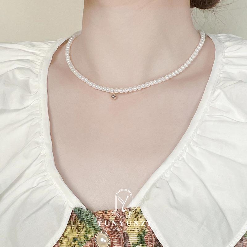 Französische Retro Süßwasserperlen Rundperlenkette - Elegant, hochwertiger Sommerschmuck für Frauen