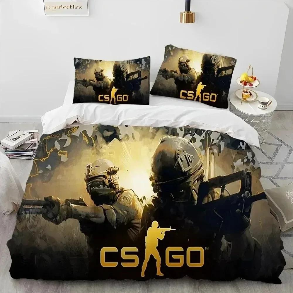 Luxury New 3D Print CS GO Game Gamer Counter Strike Bedding Set Duvet Cover Bed Set Quilt Cover Pillowcase Queen Size Boys Adult