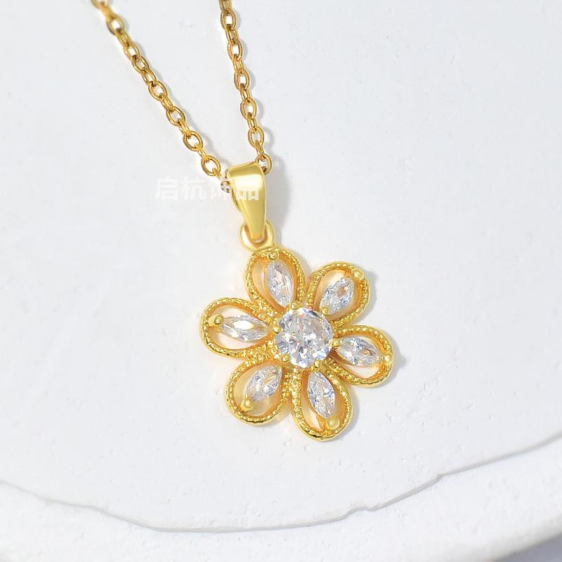 

Ожерелье-цветок с шестью лепестками, женское, простое, высококлассное, с темпераментом, универсальная цепочка на ключицу, кулон-цветок с цирконом