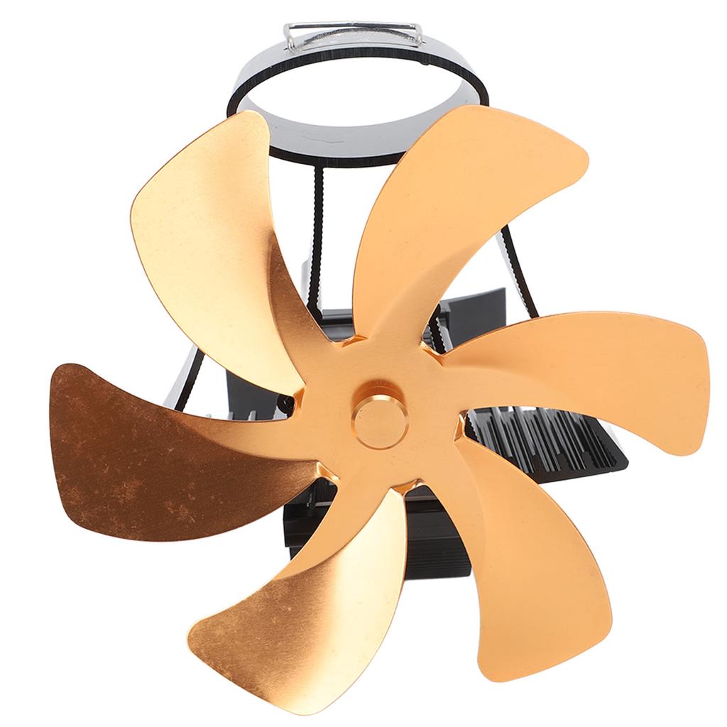 6 Blade Magnet Wall Mount Heat Powered Stove Fan Pipe Fireplace Fan Magnetic Installation for Wood Log Burners Gold