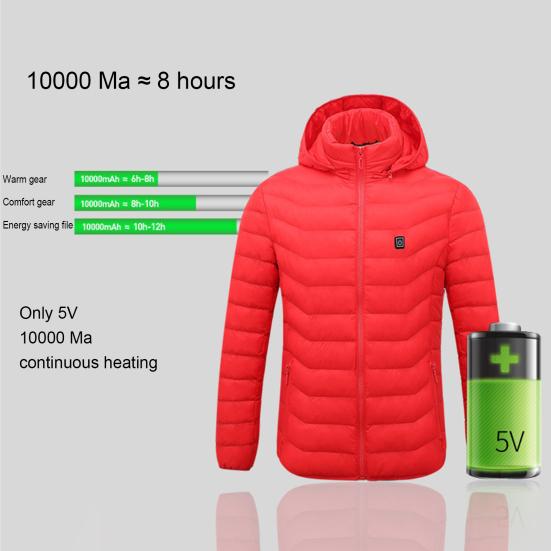 Heating Jacket Stand Collar Pockets 2 Heating Areas 3 Levels Adjustable Hooded Coat for Men