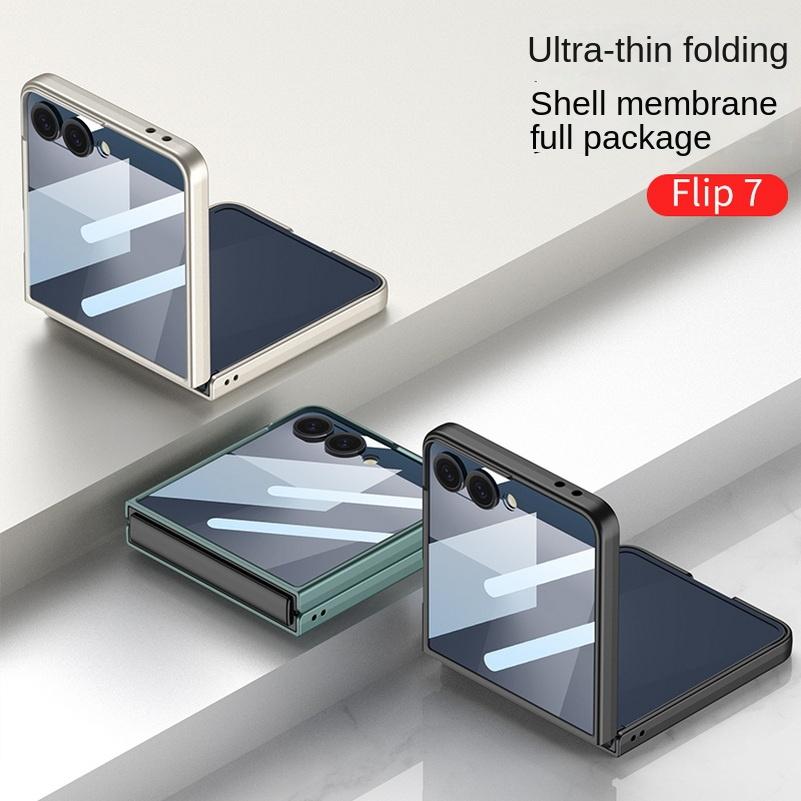 Étui ultra-fin dépoli micro-texturé avec film de protection en verre magnétique fin pour Samsung Galaxy Z Flip 7 flip7 Housse de protection pour appareil photo