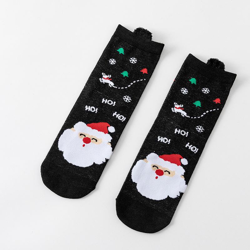 Cute Elk Cartoon Socks with 3D Ears – Red, Cotton for Autumn & Winter, Japanese Style, Perfect for Christmas