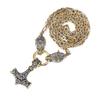 Foreign Trade Retro Nordic Viking Rune Hammer Pendant Wolf Head Necklace Bracelet Jewelry Set Stainless Steel Chain