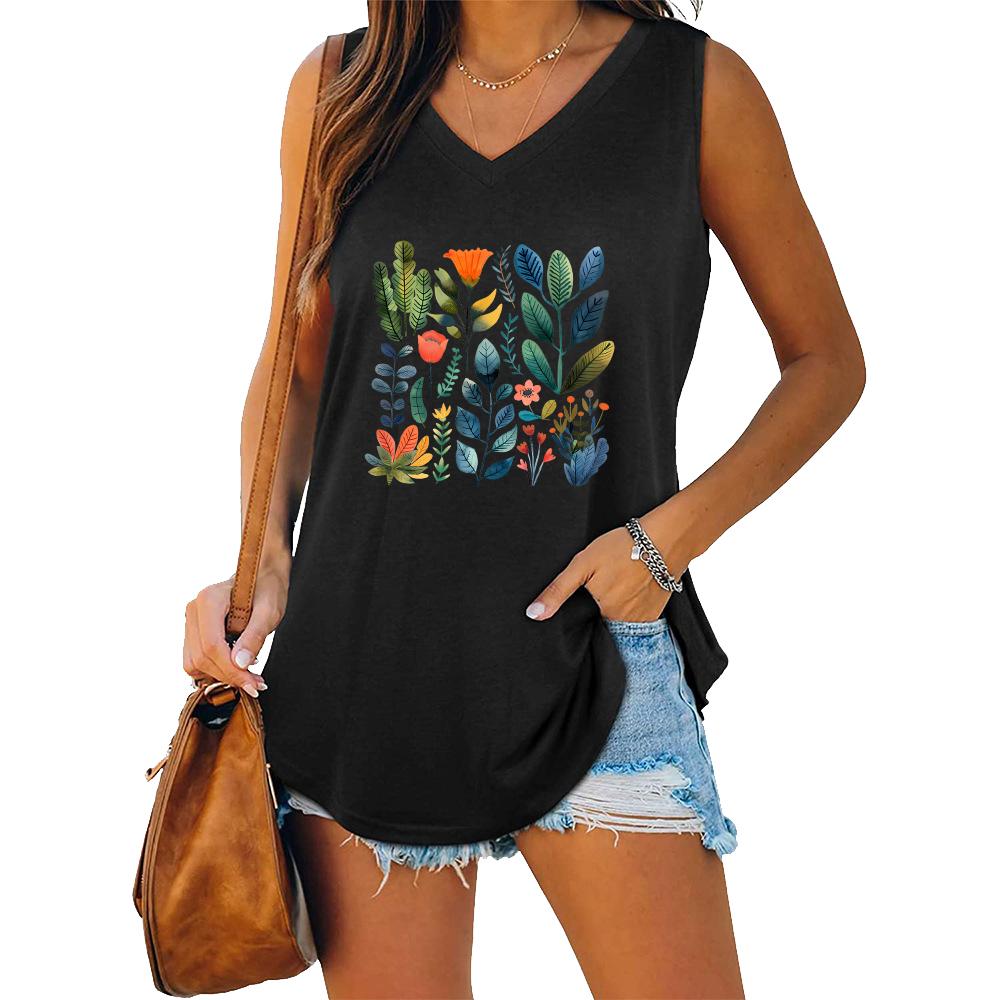 Summer Fashion Tank Top Women V Neck Shirt Ladies Casual Sleeveless T-shirt