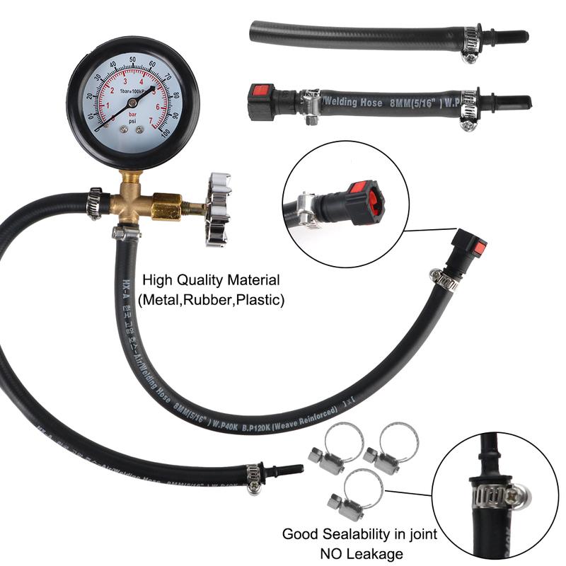 Car Fuel Pump Pressure Gauge Tester Quick Connected Gasoline Pressure Gauge Meter for Car Truck Gasoline 0-100PSI