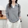 2026 Spring Plus Size Women's Long Sleeve Color Block 2-in-1 Cotton T-Shirt Slimming Top
