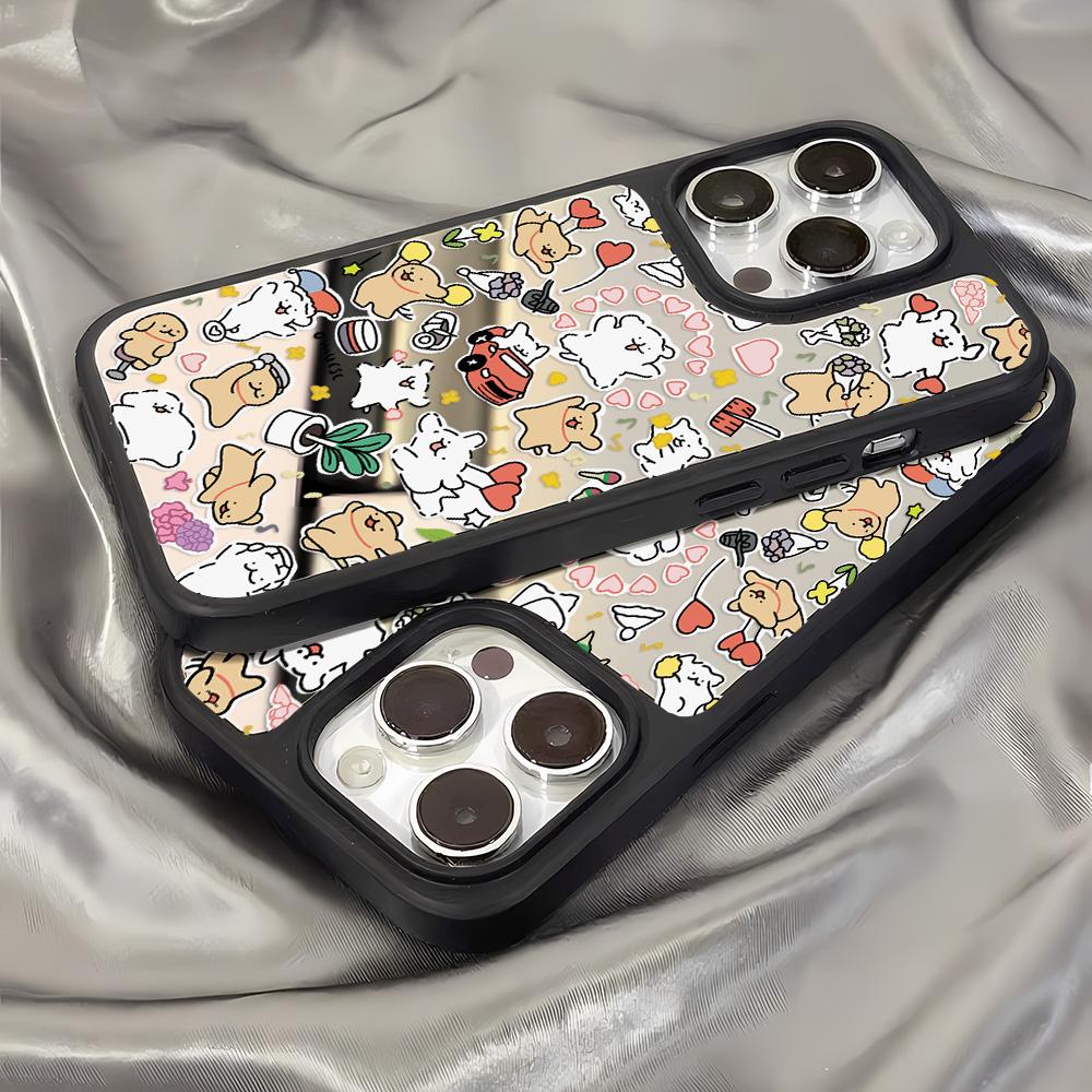 Mirror Phone Case for iPhone 15 11 13 14 for 15 16 Pro Max 12 13 16 Pro Cloud Flower and Animal Cute Style Phone Case