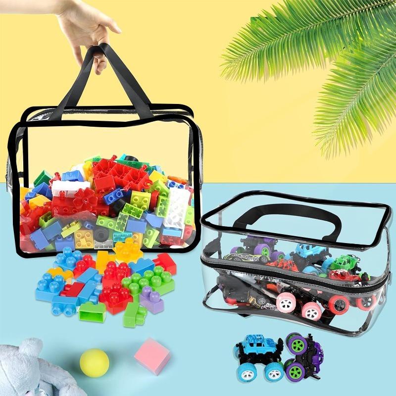 Transparent PVC Storage Bags Reusable Large Toy Building Blocks Travel Cosmetics Craft Supply Handbag Container with Zipper