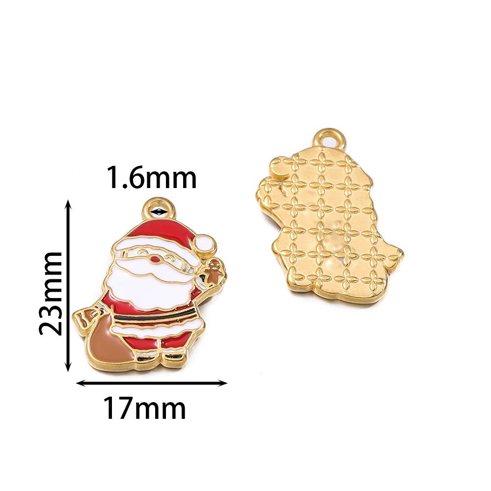 1pcs Stainless Steel Christmas Charms Gold Color Santa Claus Christmas Tree Enamel Pendants For DIY Earrings Necklaces Making
