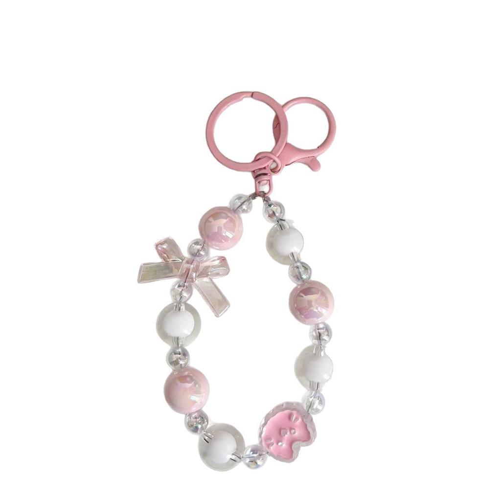 Fresh Candy Color Bow Cat Beaded Phone Lanyard Keychain Bag Charm
