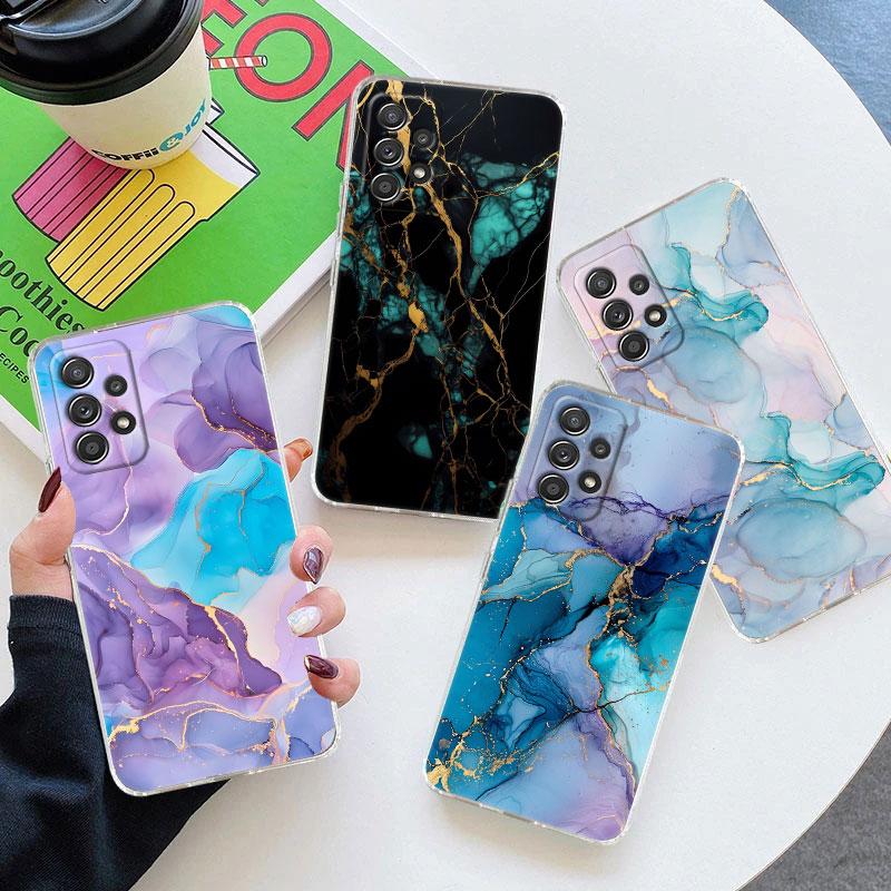 Watercolor Abstract Marble Pattern Clear Phone Case For Samsung Galaxy A56 A57 A37 A55 A54 A36 A35 A26 A16 A17 A07 A52 A34 Cover