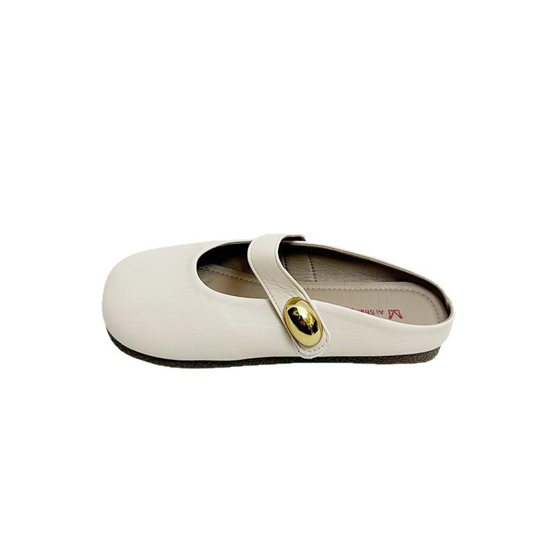 Lightweight and versatile Korean version, one-pedal bag head slippers, women's summer flat bottom slippers, comfortable to step on shit, metal buckl