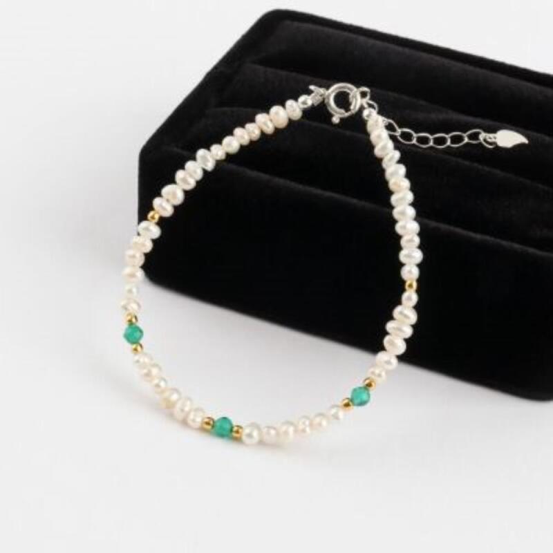 Beaded Bracelet, Gold Ball, Heart Charm, Sterling Silver, Pearl