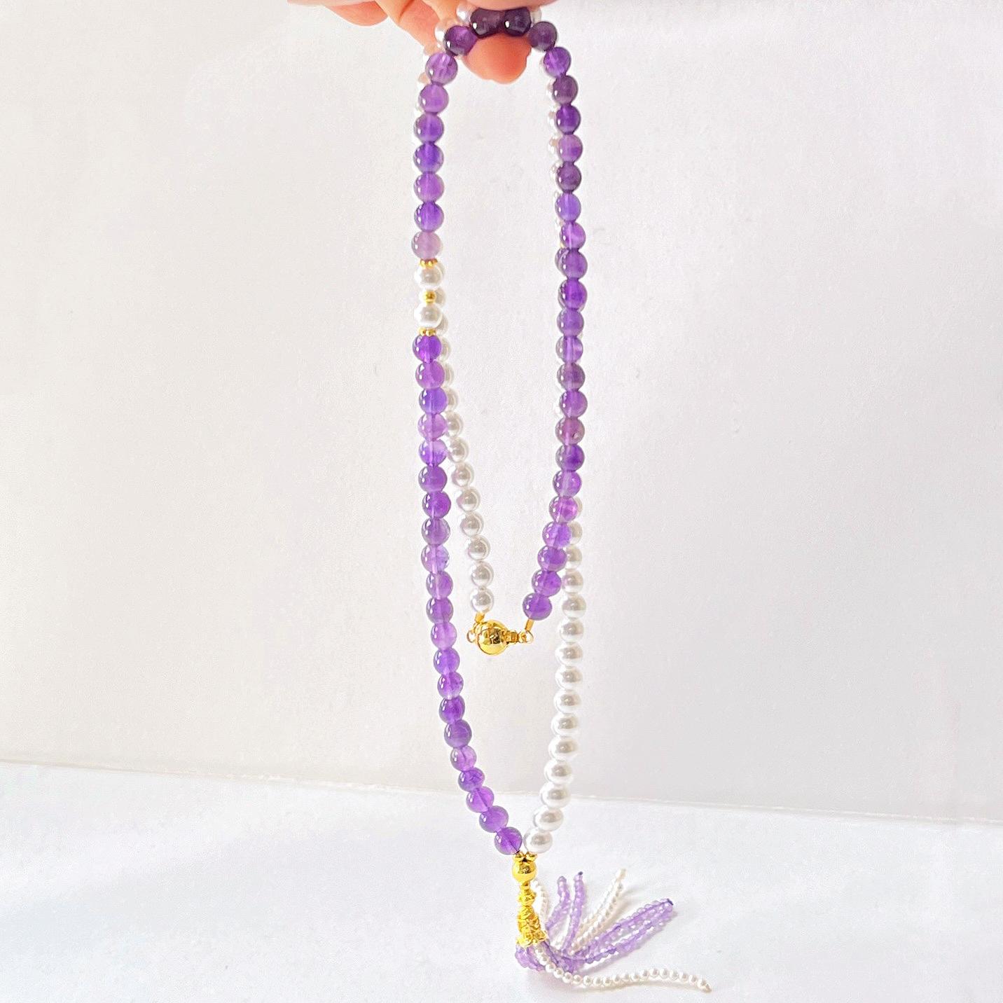 Haute Couture Natural Amethyst High Gloss Artificial Crystal Pearl Necklace Collarbone Chain Sweater Chain