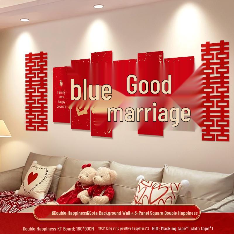 Wedding Decorative Set: Double Happiness Wall Art for Bedroom & Living Room