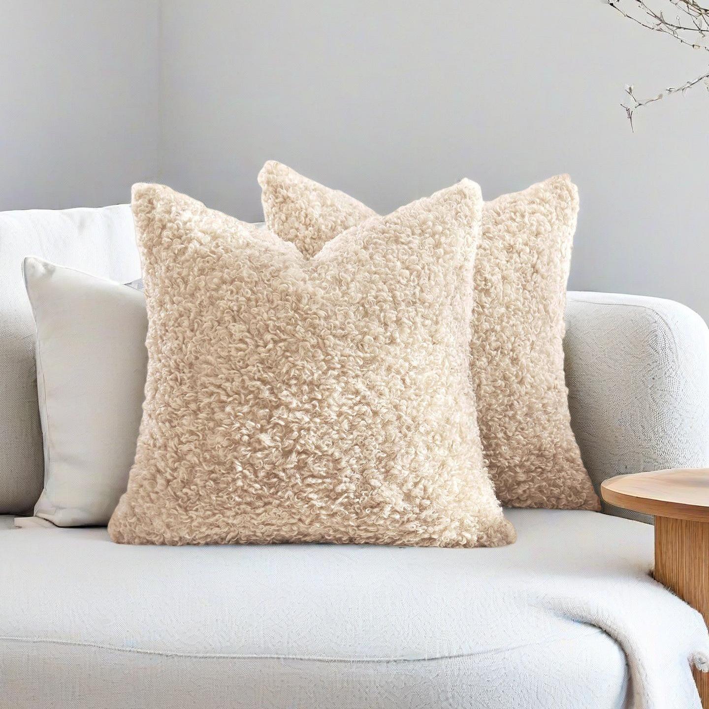 

Little Sheep Lambswool Teddy Curl Sofa Cushion Cover - Thick, Soft, Modern Nordic Design 45*45 Single-sided хаки