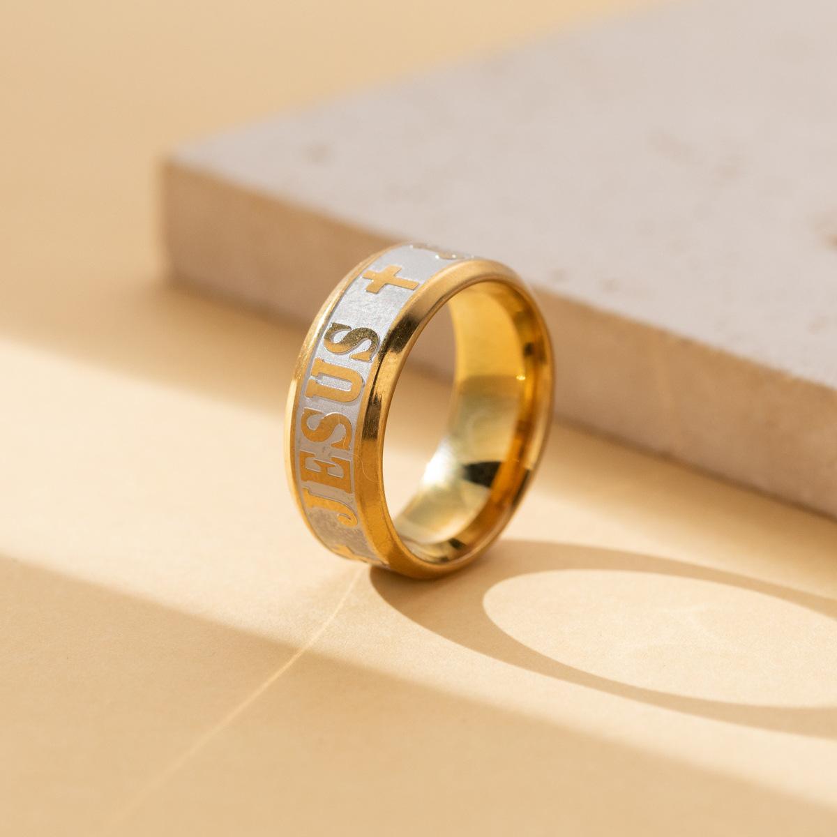 

Модное новое креативное многоцветное кольцо JESUS, винтажное универсальное кольцо из титановой стали для уличного аукциона, парное кольцо, обручальное кольцо No. 6 золотой