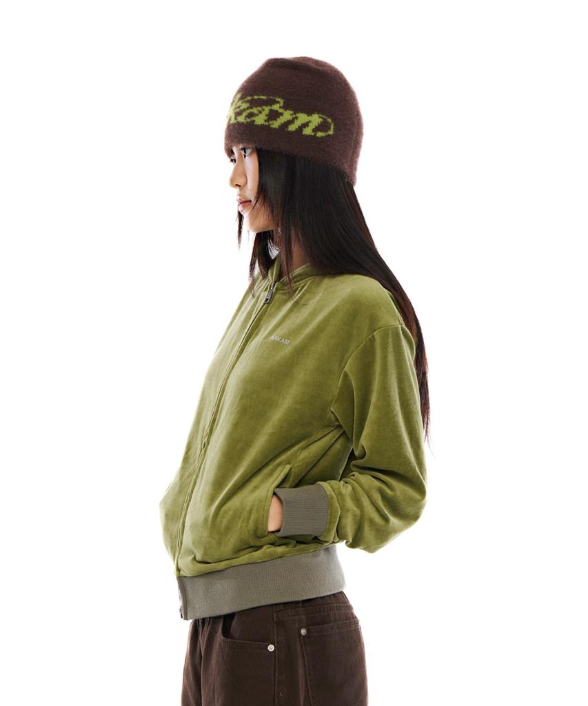 Aakam Rhinestone Velor Zip-Up Hoodie (Green)