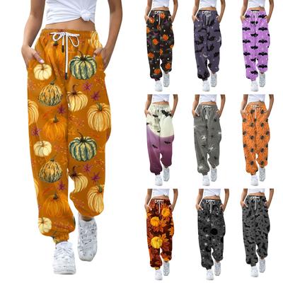 Damen Casual Fashion Halloween Printed Freizeithose Jogginghose Hose Kordelzug Elastische Taille Kordelzug Kordelzughose