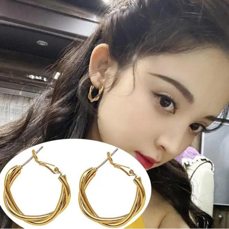 Fashion Vintage Gold U Earrings For Women Metal Earing Jewelry Trending New Korean Silver Oval Hoop Earrings