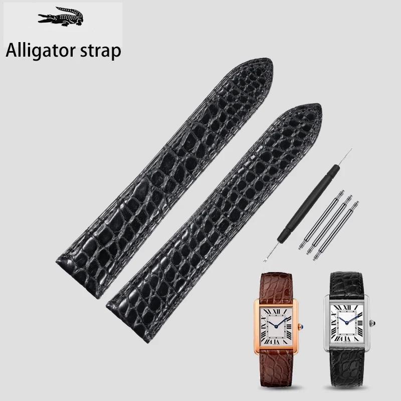 

Для часов Cartier Tank London Solo серии ремешок из кожи аллигатора Крокодил Натуральная кожа Ремешок для часов браслет 16 17 18 23 25 мм 20mm