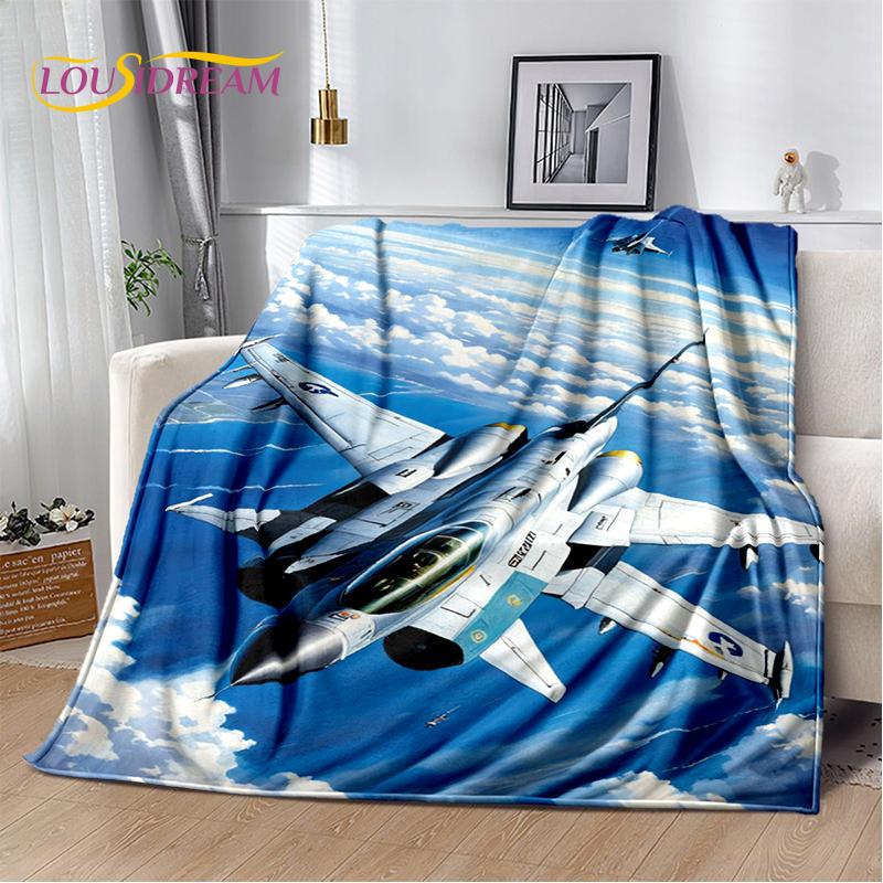 3D Space Spitfire Aircraft  Air Force Jet Fighter Cartoon Blanket,Soft Throw Blanket for Home Bedroom Bed Sofa Cover Child Gift