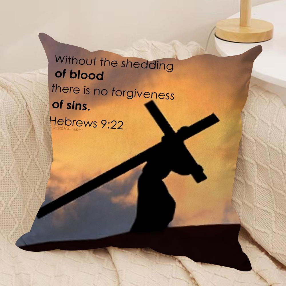 Good Friday Christ Text Cushion Cover Silky Short Plush Invisible Zipper Dustproof Sofa Pillow Case for Home Decor
