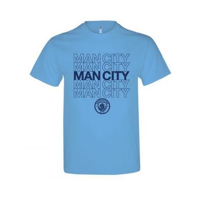 Man City Unisex-Erwachsene T-Shirt mit himmelblauem Logo