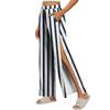 Women Striped Side Hook and Loop Closure Easy Open Post Surgery Recovery Pants Elastic Waistband Long Length Medical Care Trousers