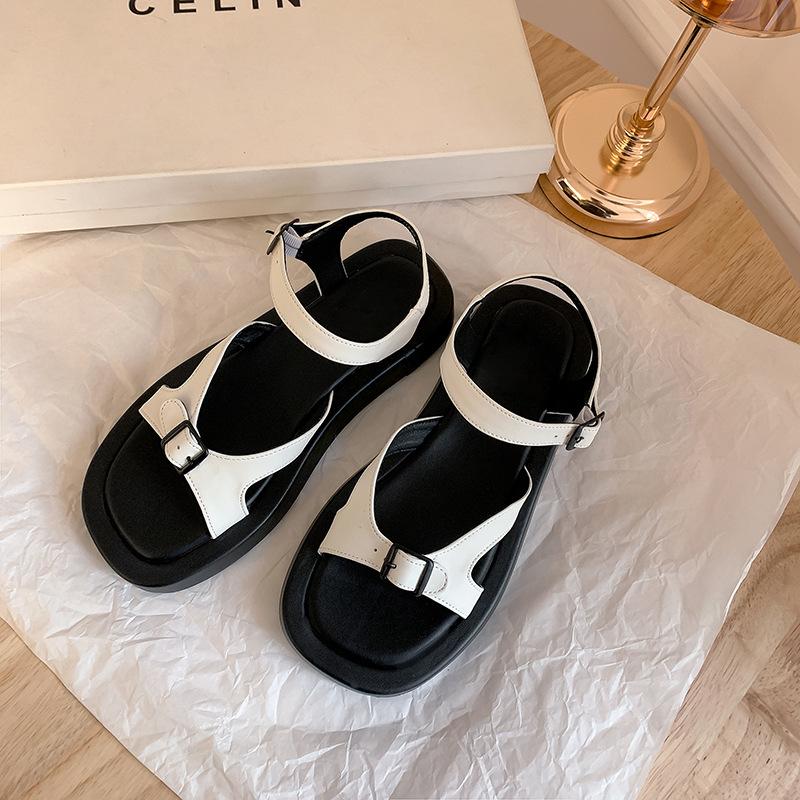 

Ruth~ Stylish square round head outer wear open-toed thick-soled buckle sandals 40