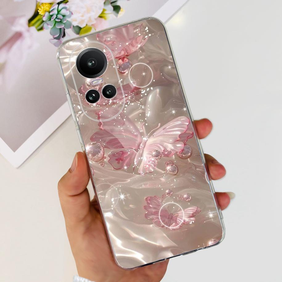 For Oppo Reno 10 Pro 5G Case Reno 10 Phone Case Fashion Flower Cartoon Clear Silicone Shockproof Cover For Reno10 Pro Plus Coque