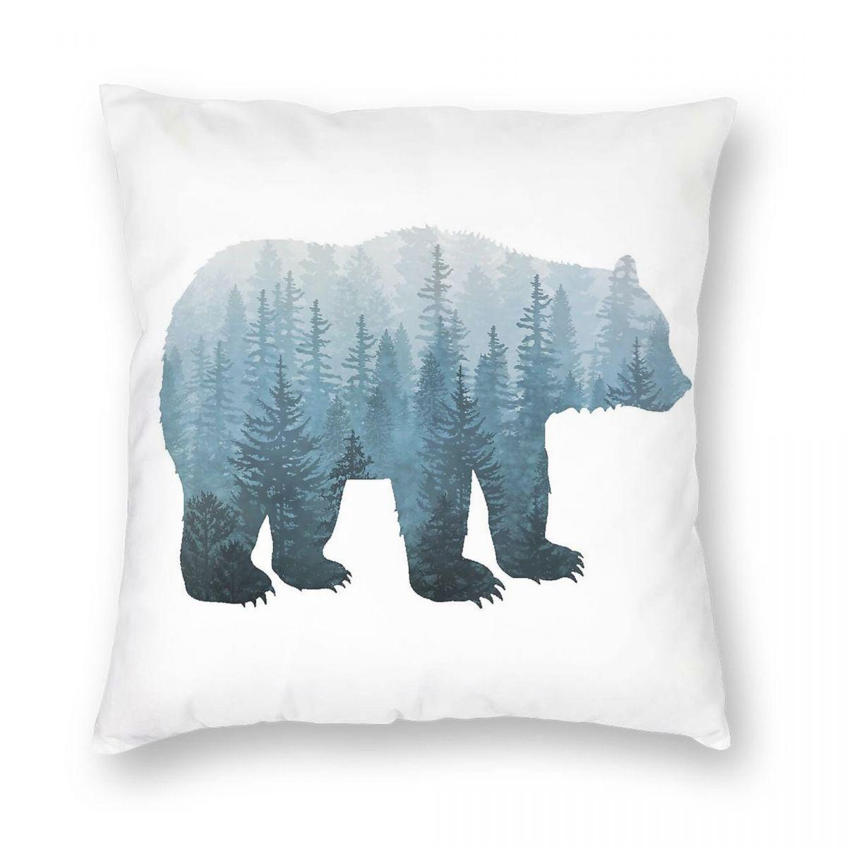

Misty Forest Bear Turquoise Square Pillowcase Polyester Linen Velvet Pattern Decorative Pillow Case Seater Cushion Cover 45x45 12x12Inch