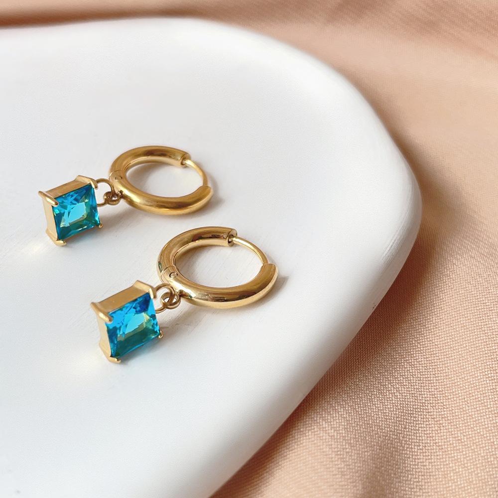 Spring and summer colorful crystal cubic zircon earrings, clear titanium steel colored gemstone earrings do not fade