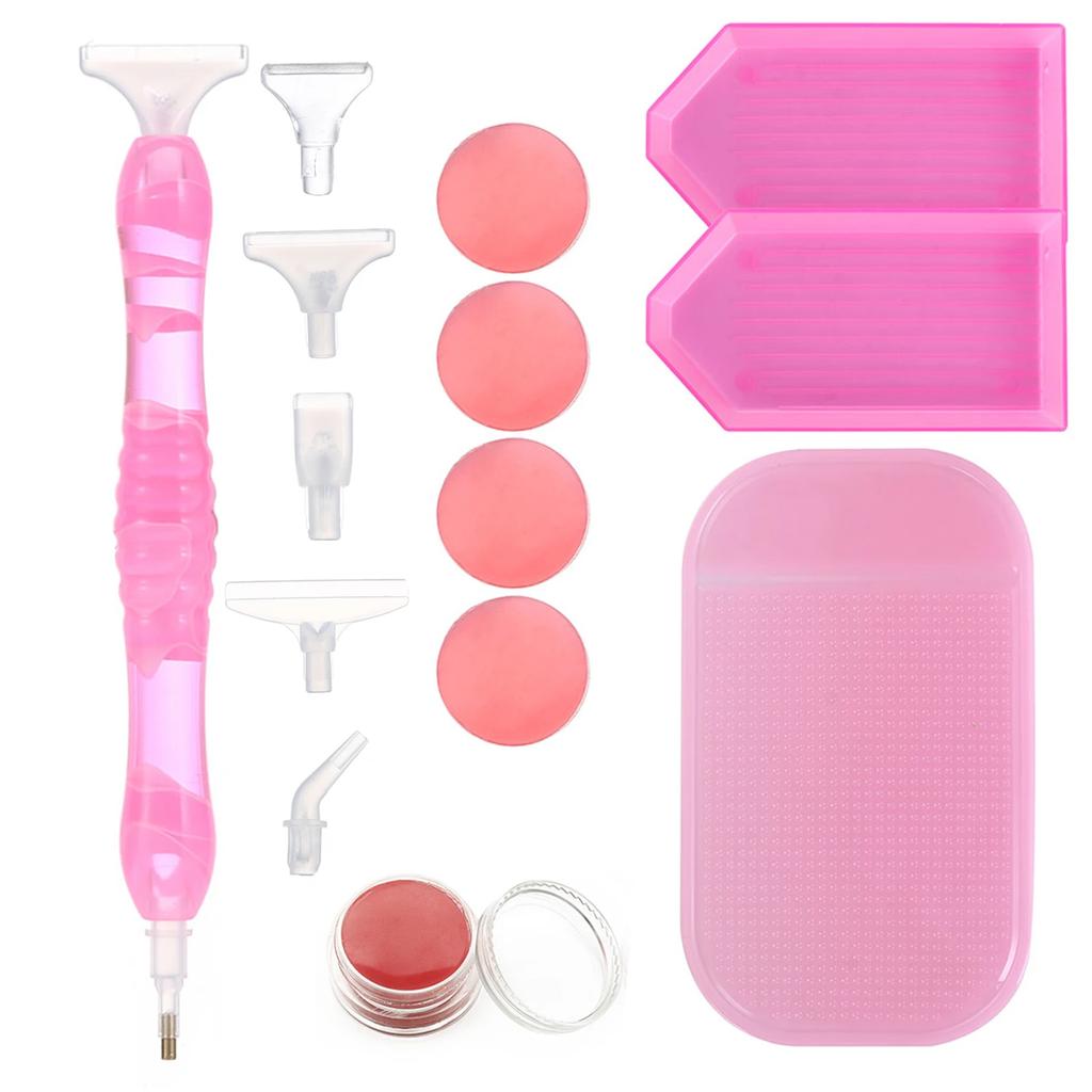 5D Resin Diamond Painting Pen Alloy Replacement Pen Heads Multi Placers Point Drill Pens Diamond Painting Mat Glue Clay Tray Set