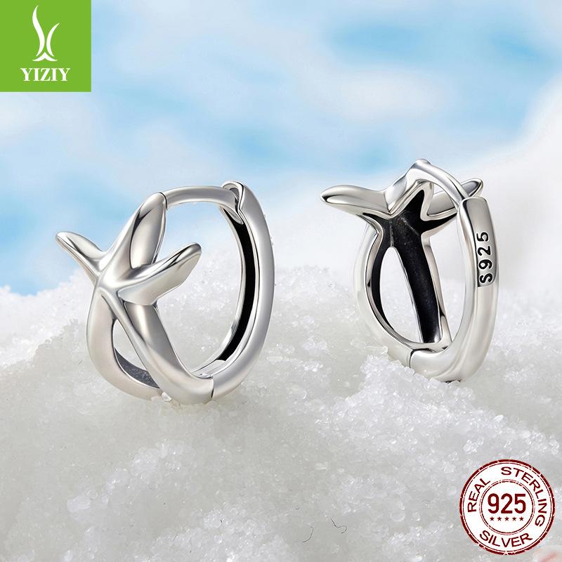 S925 Starfish Ear Buckle Earrings, Cross-Border Simple Metal Texture Sterling Silver Star Earrings Earrings.
