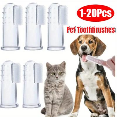 1-20pcs Silicone Soft Pet Finger Cuff Toothbrushes Dog Brush Bad Breath Tartar Teeth Care Tool Cat Cleaning Scrub Silicagel Pet Supplies