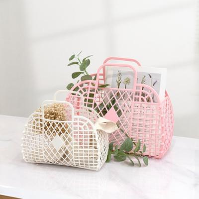Collapsible Plastic Storage Basket Bag,Open Travel Cosmetic Organizer with Dual Handles Design,Easy-to-Clean Hand Wash Beach Bag