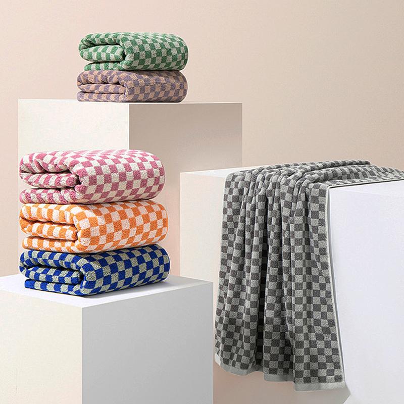 Battilo Plaid Cotton Bath Towels Set Soft Absorbent Daily Cleansing Face Hand Towel Set Patterned Lightweight Towel For Bathroom