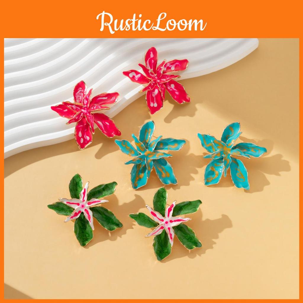 Stylish Alloy Drop Oil Flower Earrings Trendy European American Floral Dangles