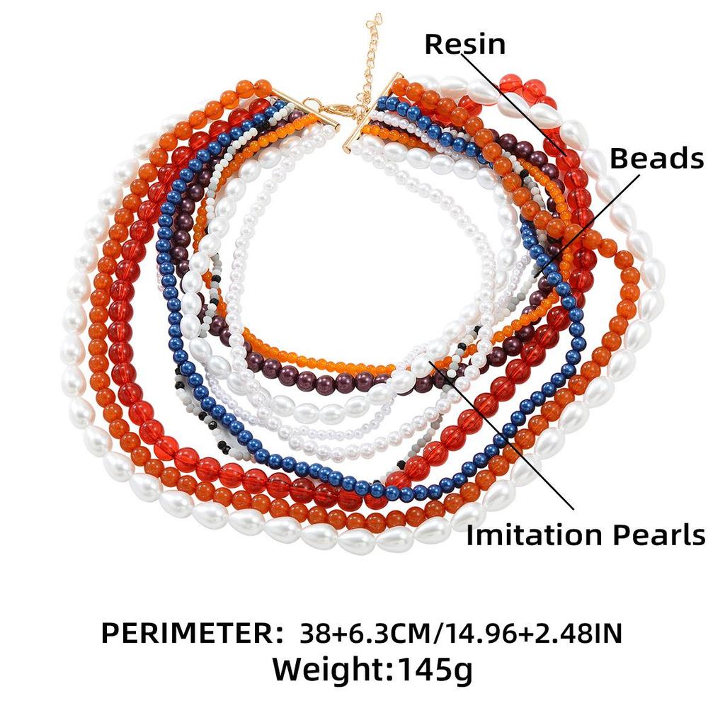 European & American Style Multi-Layer Resin Imitation Pearl Necklace for Women - Bohemian Cross-Border Accessory.