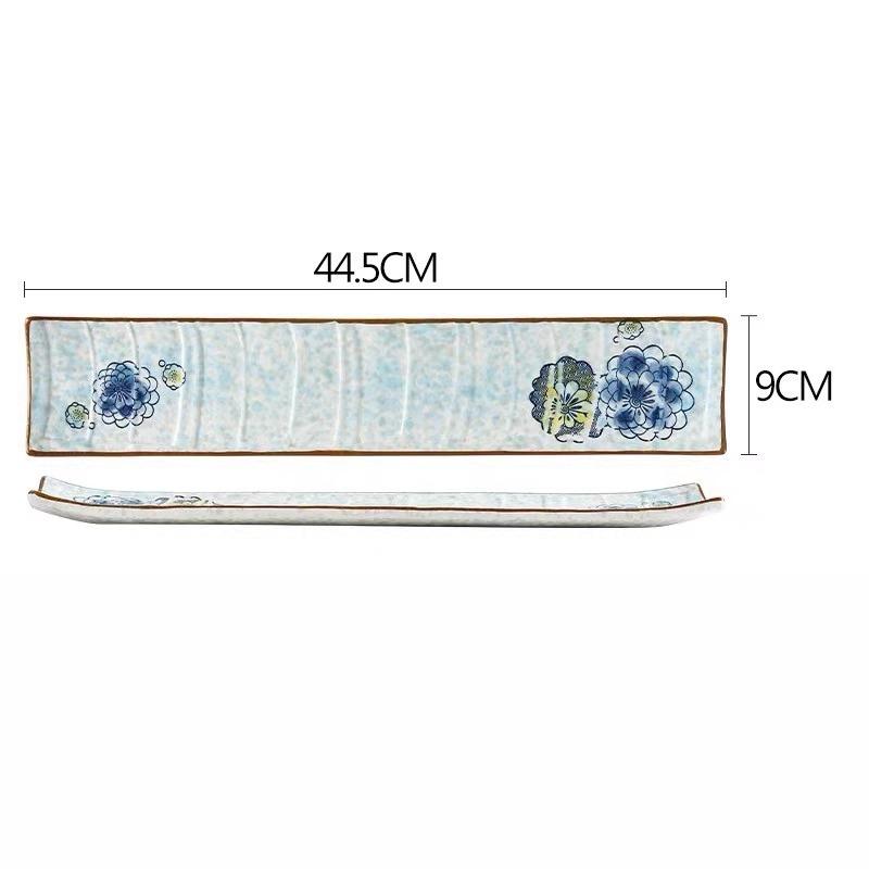 1PC Japanese-style Sushi Plate Tableware Creative Hand-painted Ceramic Day Strip Flat Sashimi Salmon Commercial Plate