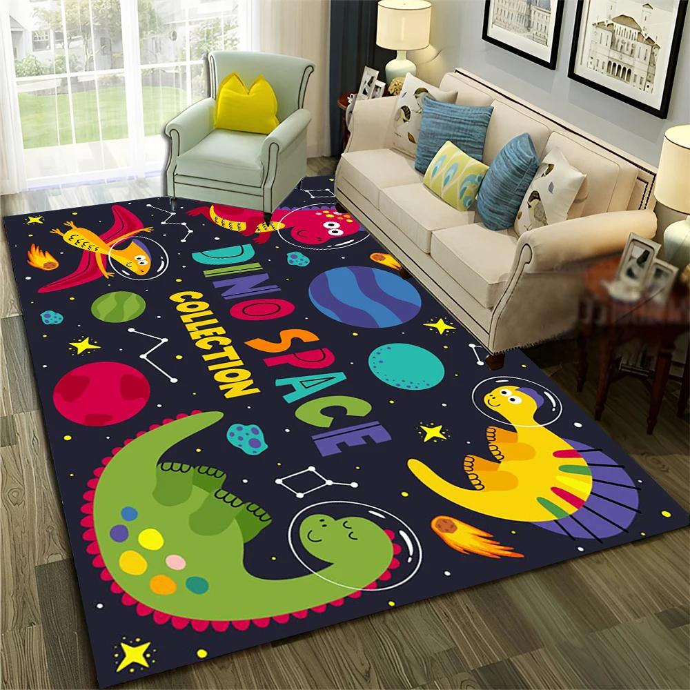 3D Cute Dino Dinosaur Space Cartoon Carpet Rug for Home Living Room Bedroom Sofa Doormat Decor,Child Area Rug Non-slip Floor Mat