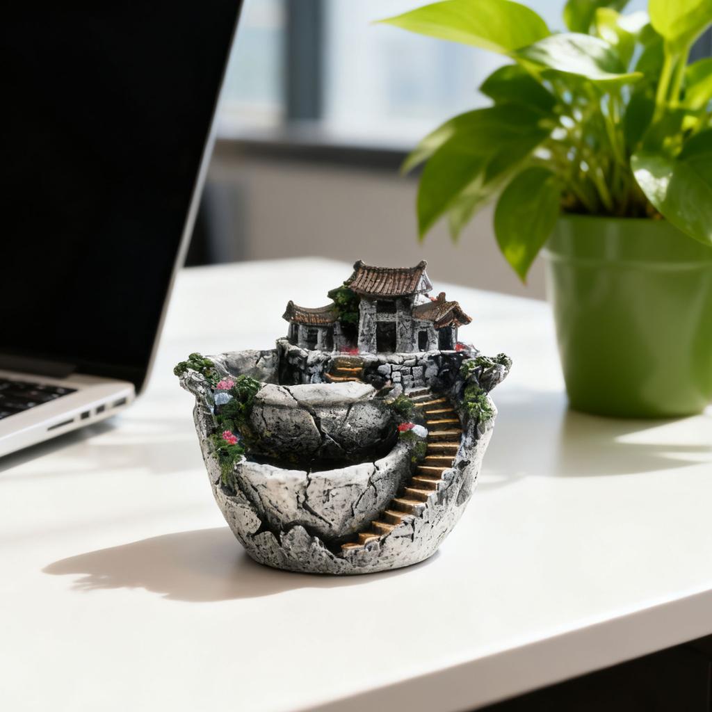 Fairy Garden Plant Pot   Landscape Resin Planter   Decor for Succulents Plants with Small House Ornament Outdoor Indoor Balcony Decor