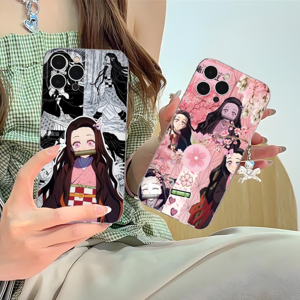 Demon Slayer Anime Nezuko Phone Case for iPhone 16 15 14 13 12 11 X XR XS 8 6 Pro Max Plus Mini Clear Colour Protective Luxury