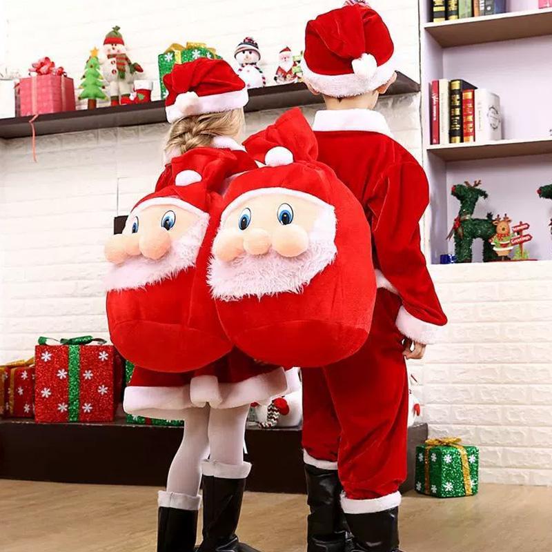 1PC Red Large Capacity with Drawstring Closure Christmas Gift Bag for Xmas Santa Claus Backpack Plush Present Sack Bags