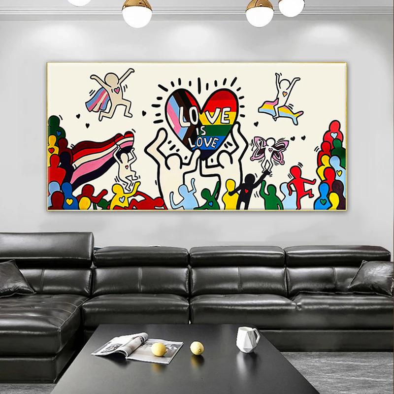 Abstract Street Pop Art Canvas Painting Love Is Love Poster and Prints Wall Cuadros for Living Room Home Decoration