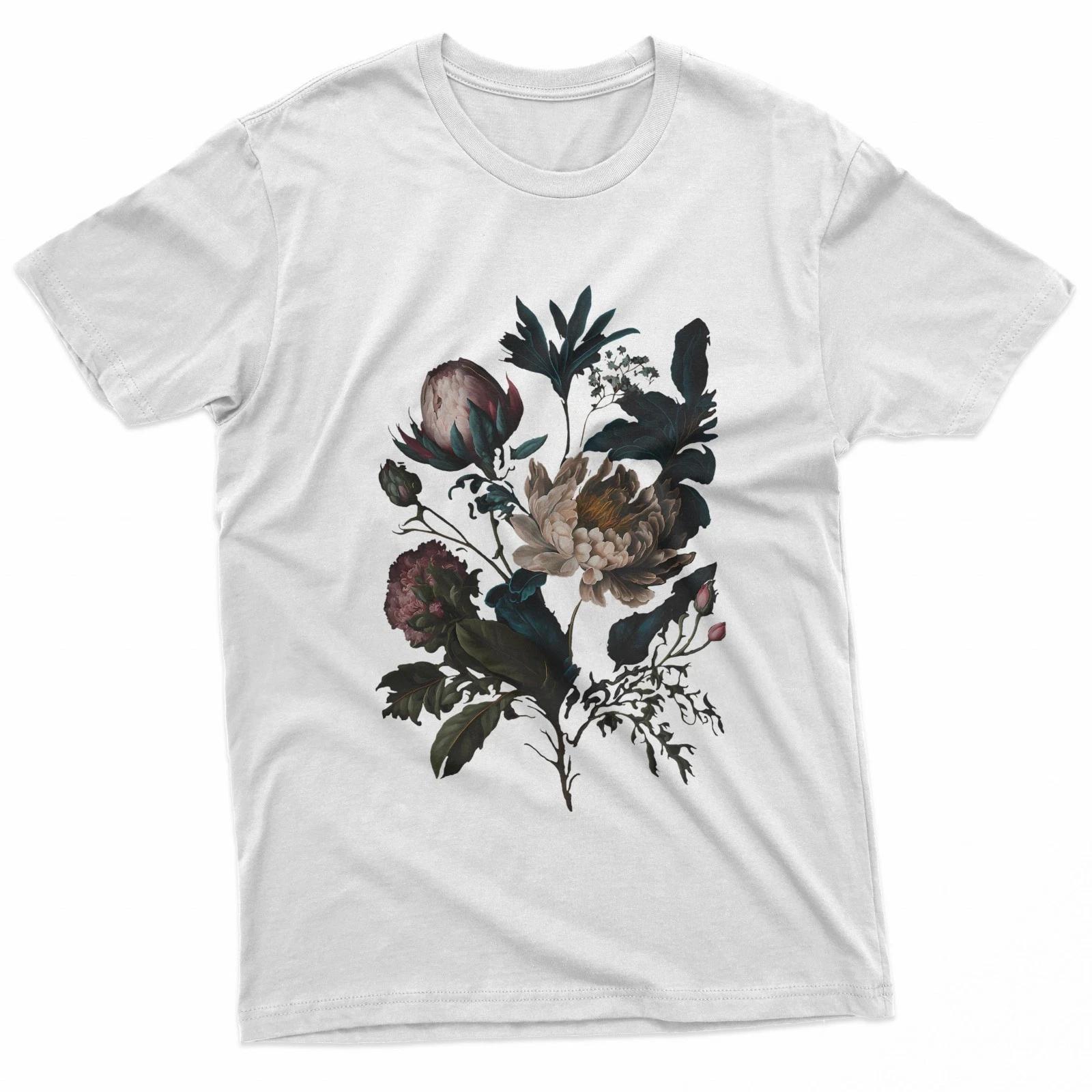 Dark Academia Botanical Peony Flower Gothic 100% Cotton T-shirt Mens Tees Top L